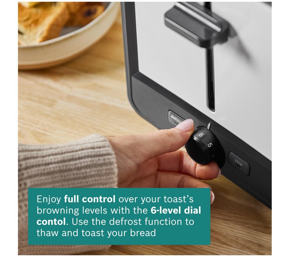 BOSCH DesignLine Ergo TAT5P441GB 4-Slice Toaster &ndash; White image number 4 of 12