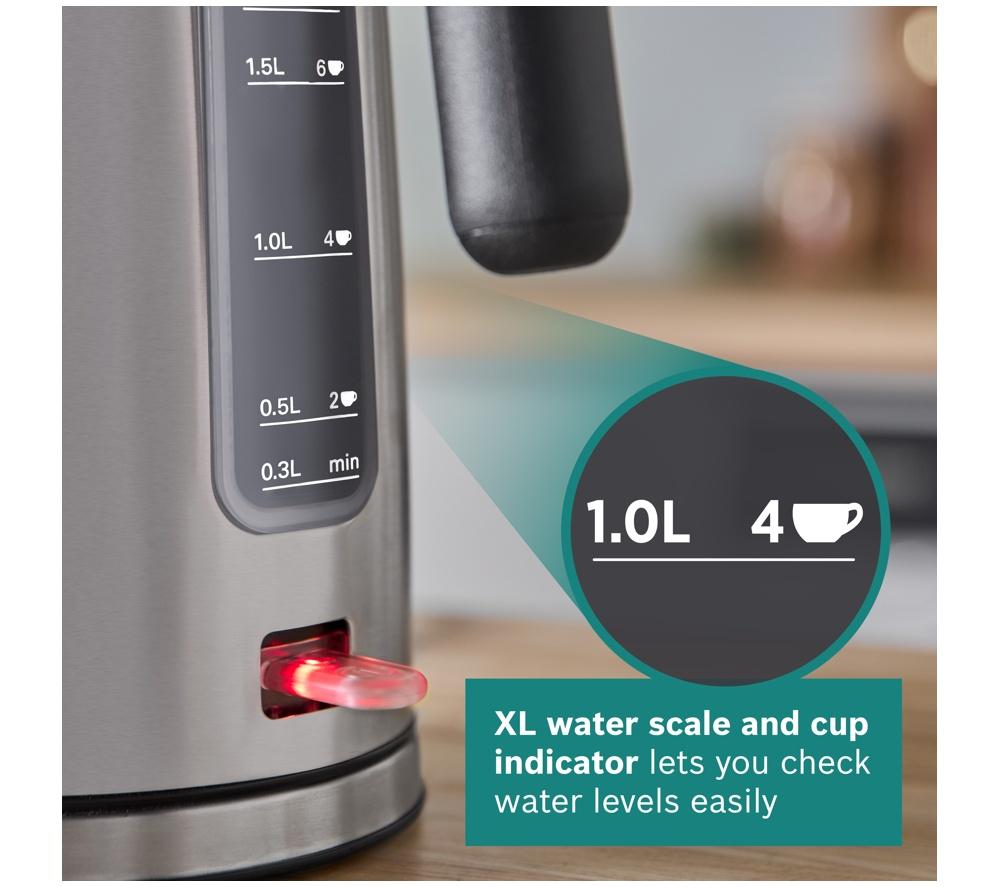 BOSCH DesignLine Ergo TWK5P480GB Cordless Jug Kettle - Black & Silver image number 5 of 10