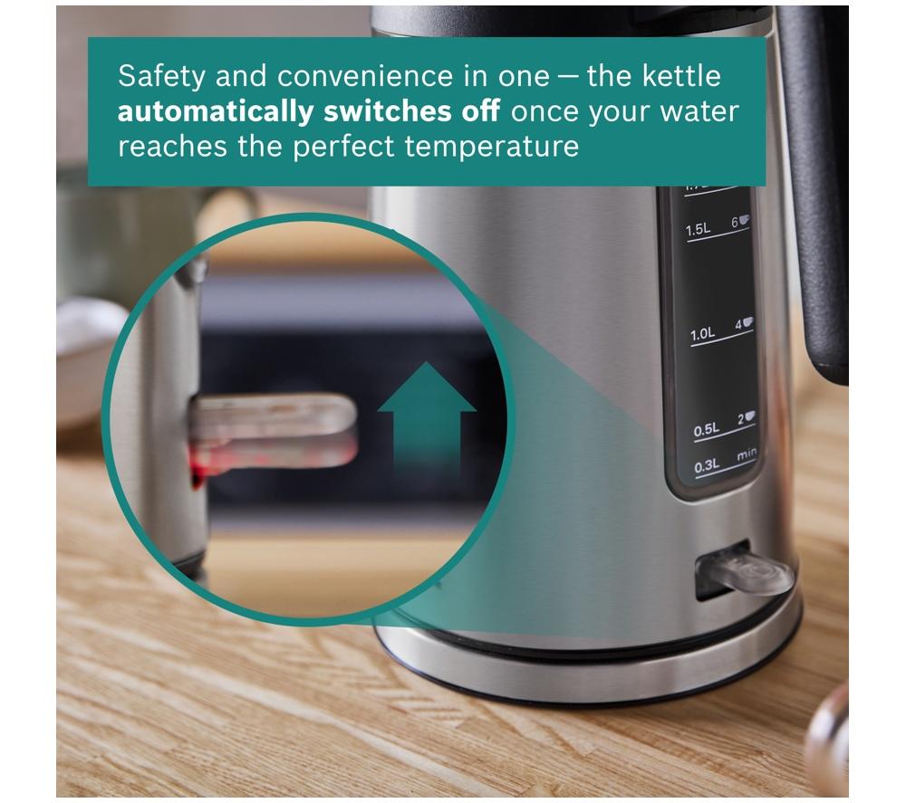 BOSCH DesignLine Ergo TWK5P480GB Cordless Jug Kettle - Black & Silver image number 6 of 10