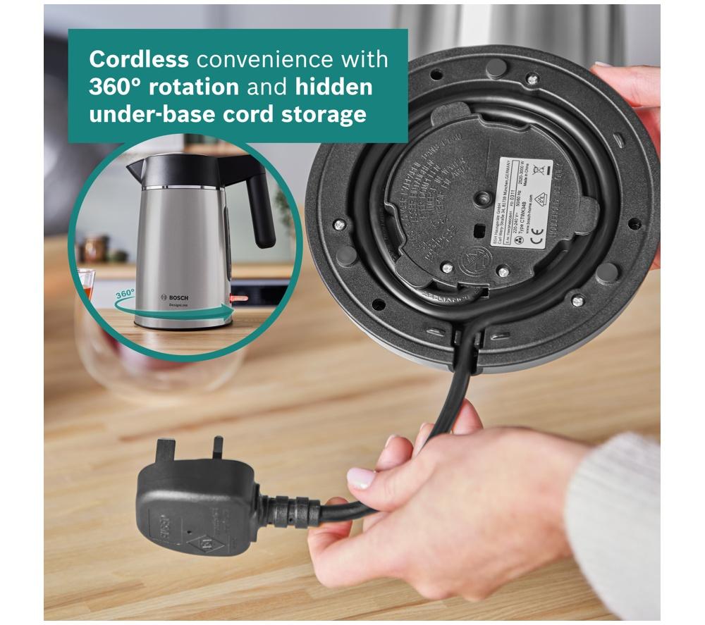 BOSCH DesignLine Ergo TWK5P480GB Cordless Jug Kettle - Black & Silver image number 7 of 10