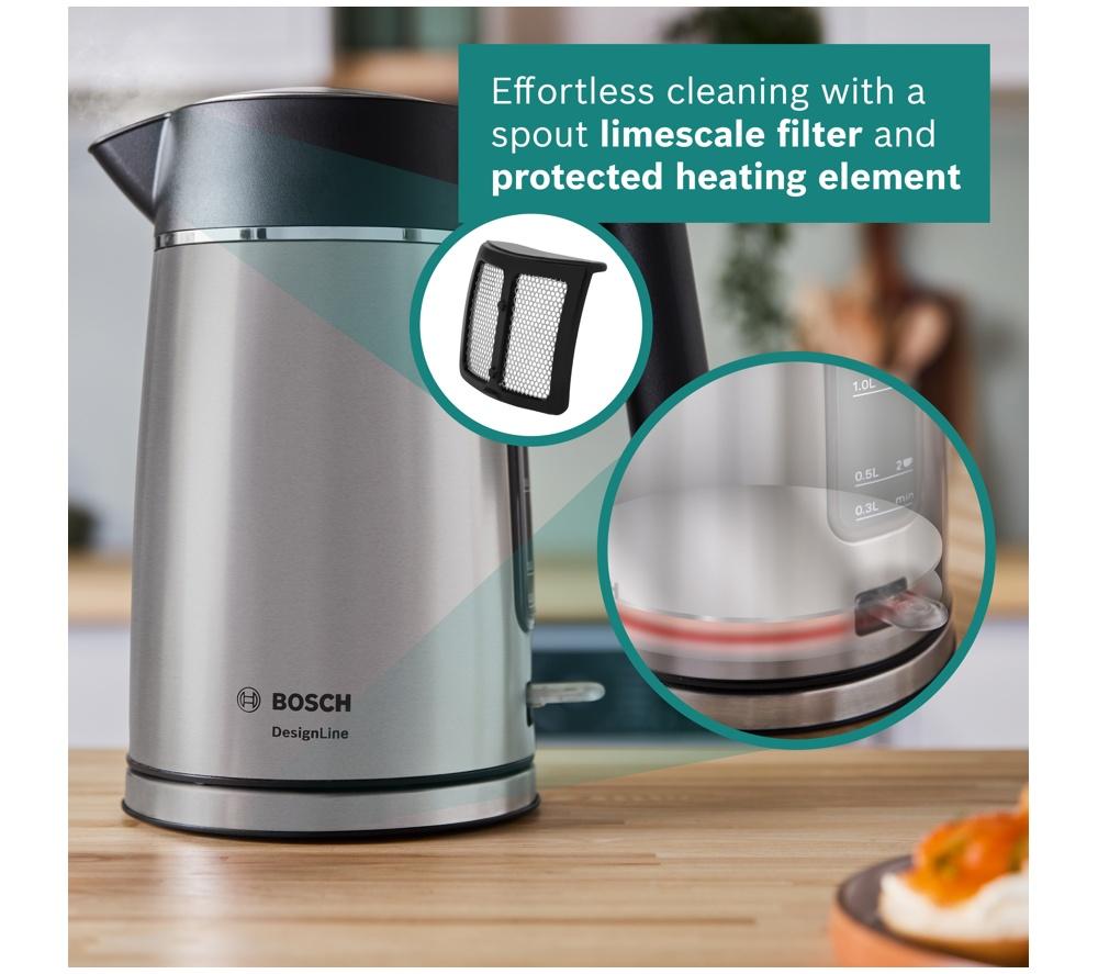 BOSCH DesignLine Ergo TWK5P480GB Cordless Jug Kettle - Black & Silver image number 9 of 10