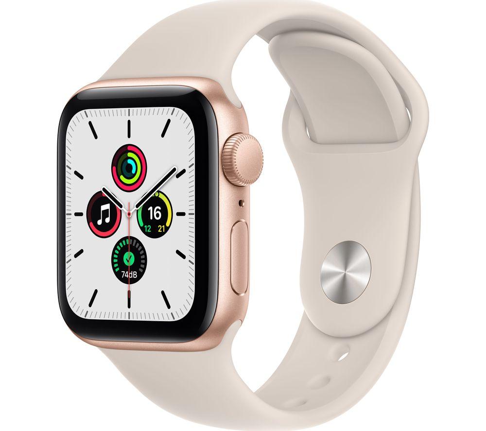 APPLE Watch SE - Gold with Starlight Sports Band, 40 mm