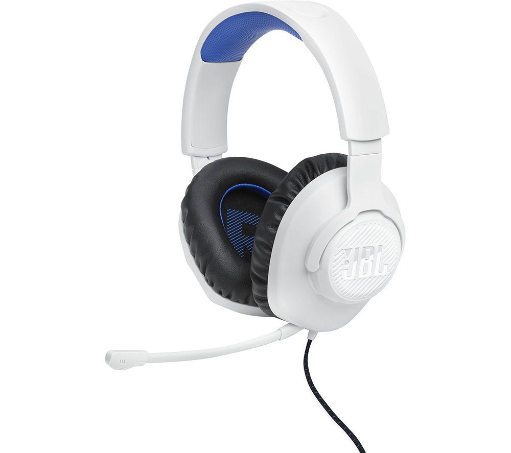JBL Quantum 100P Wired Over-Ear Gaming Headset in White and Blue, with Detachable Boom Mic, Made for Playstation, Compatible with Other Consoles