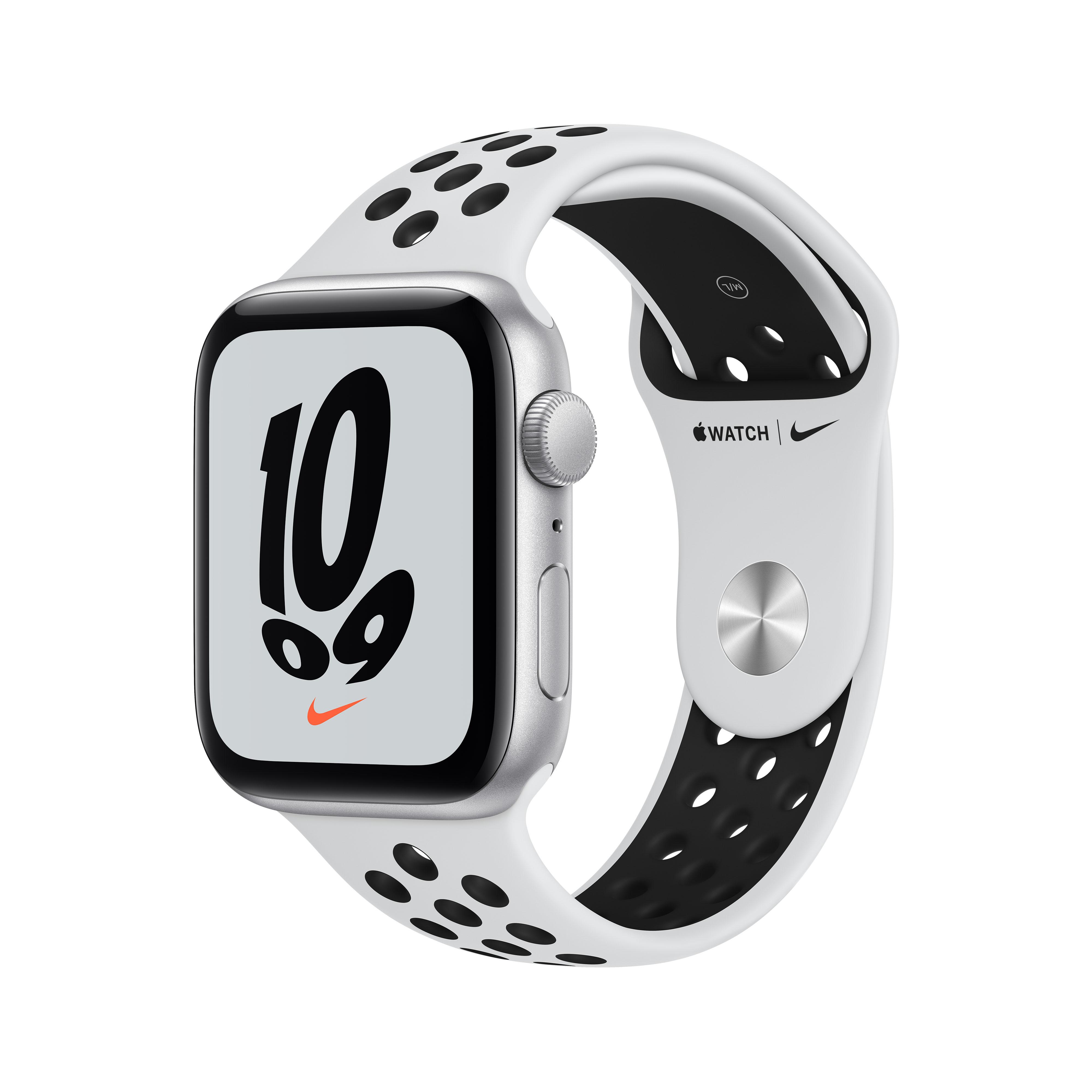 APPLE Watch SE - Silver with Pure Platinum & Black Nike Sports Band, 44 mm