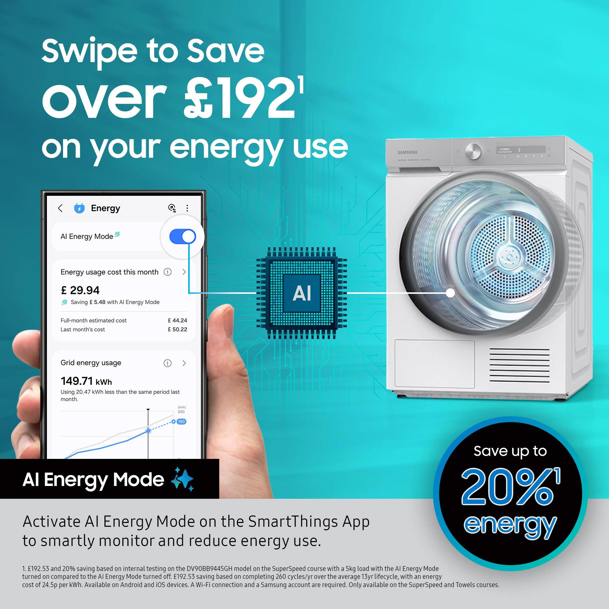 SAMSUNG Series 6 AI Energy DV90T6240LH/S1 WiFi-enabled 9 kg Heat Pump Tumble Dryer - White image number 11 of 11