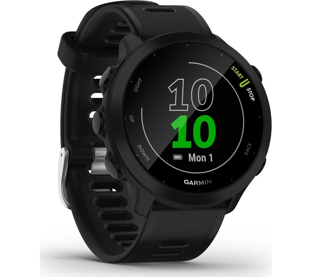 Garmin Forerunner 55 Easy to Use Lightweigh GPS Running Smartwatch, Running and Training Guidance, Safety and Tracking Features included, Black