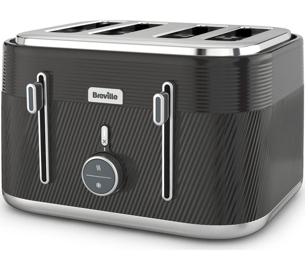 BREVILLE Obliq VTT973 4-Slice Toaster - Black & Silver, Silver/Grey,Black
