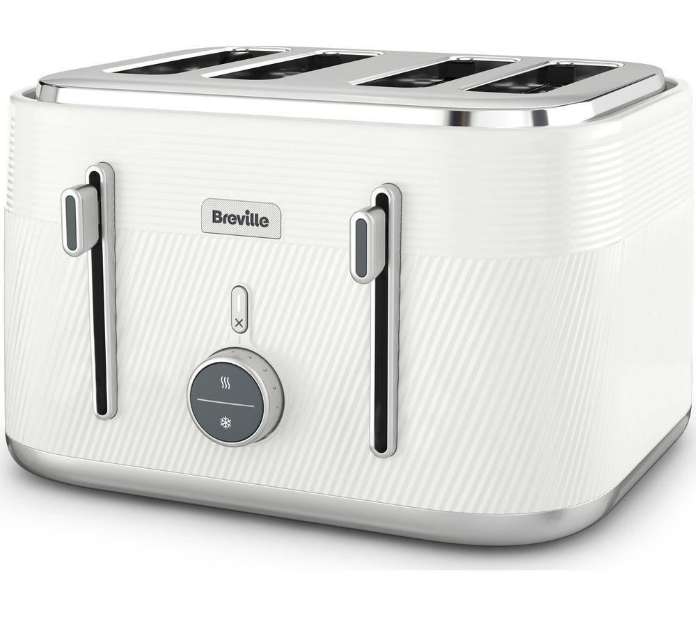 BREVILLE Obliq VTT974 4-Slice Toaster - White & Silver, White,Silver/Grey