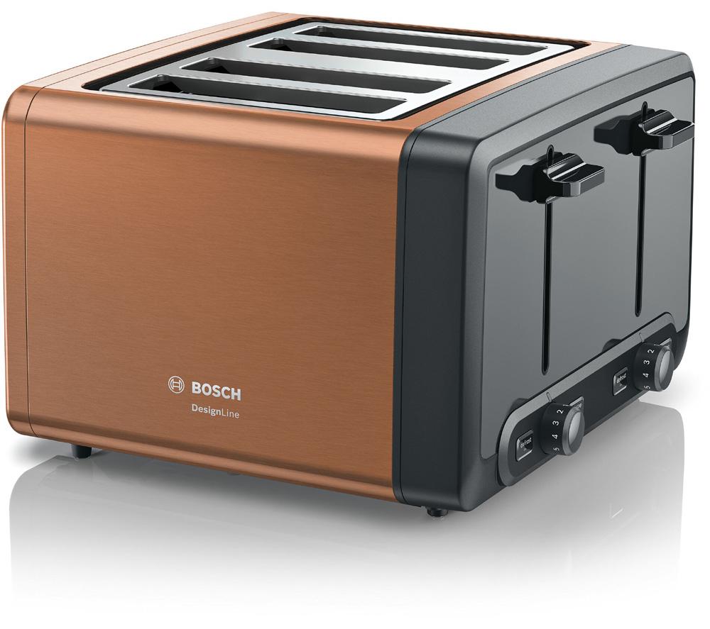 BOSCH DesignLine Plus TAT4P449GB 4-Slice Toaster - Copper, Brown,Black
