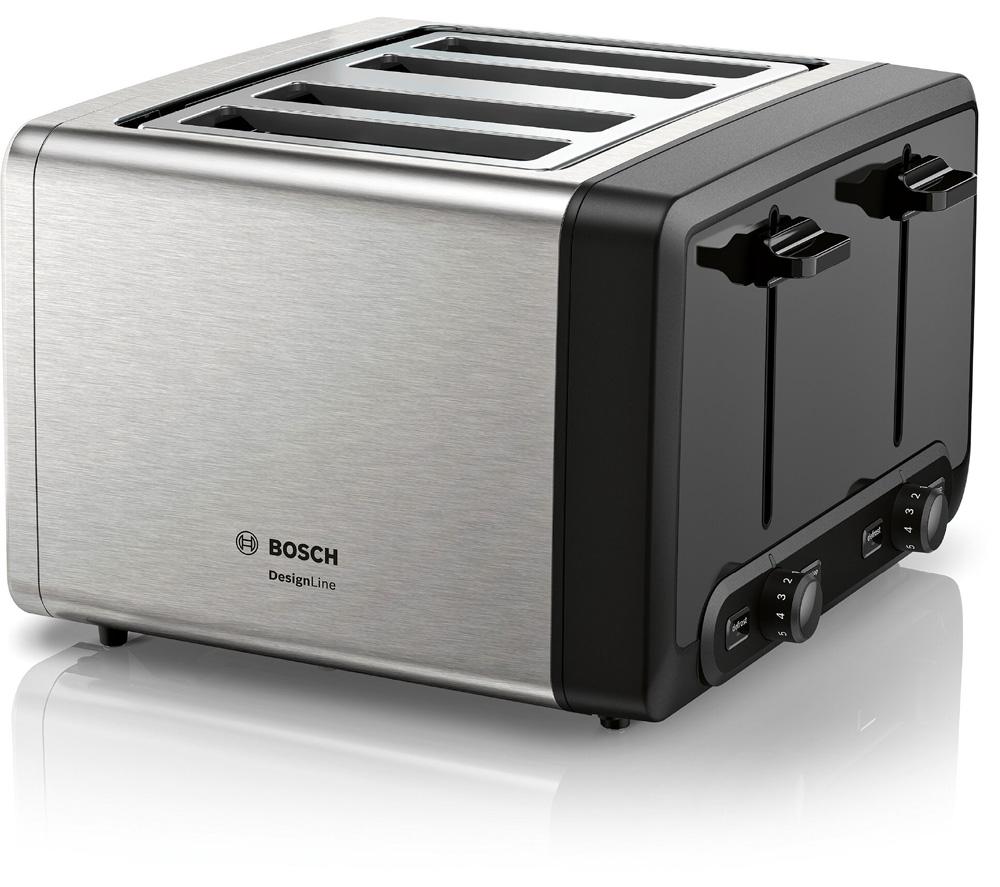 BOSCH DesignLine Plus TAT4P440GB 4-Slice Toaster - Silver, Silver/Grey