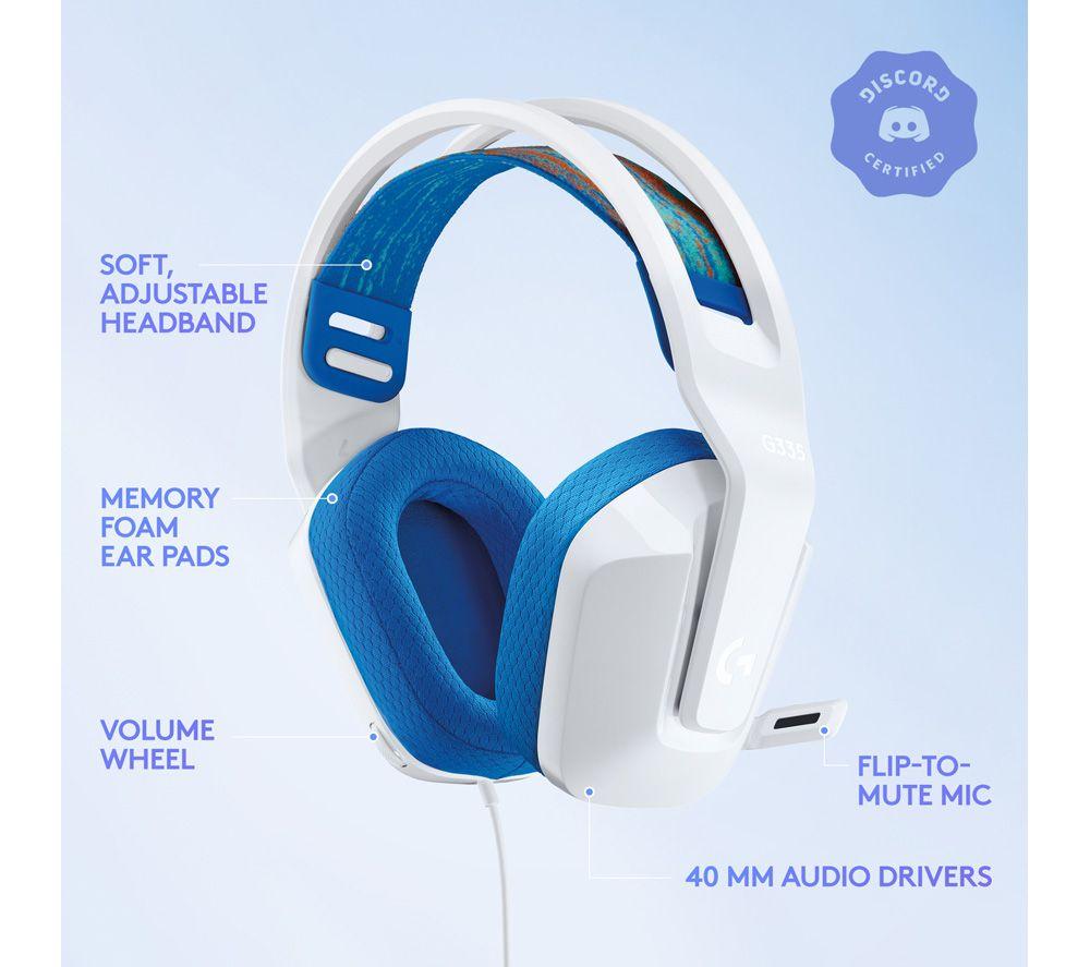 LOGITECH G335 Gaming Headset - White & Blue image number 10 of 11
