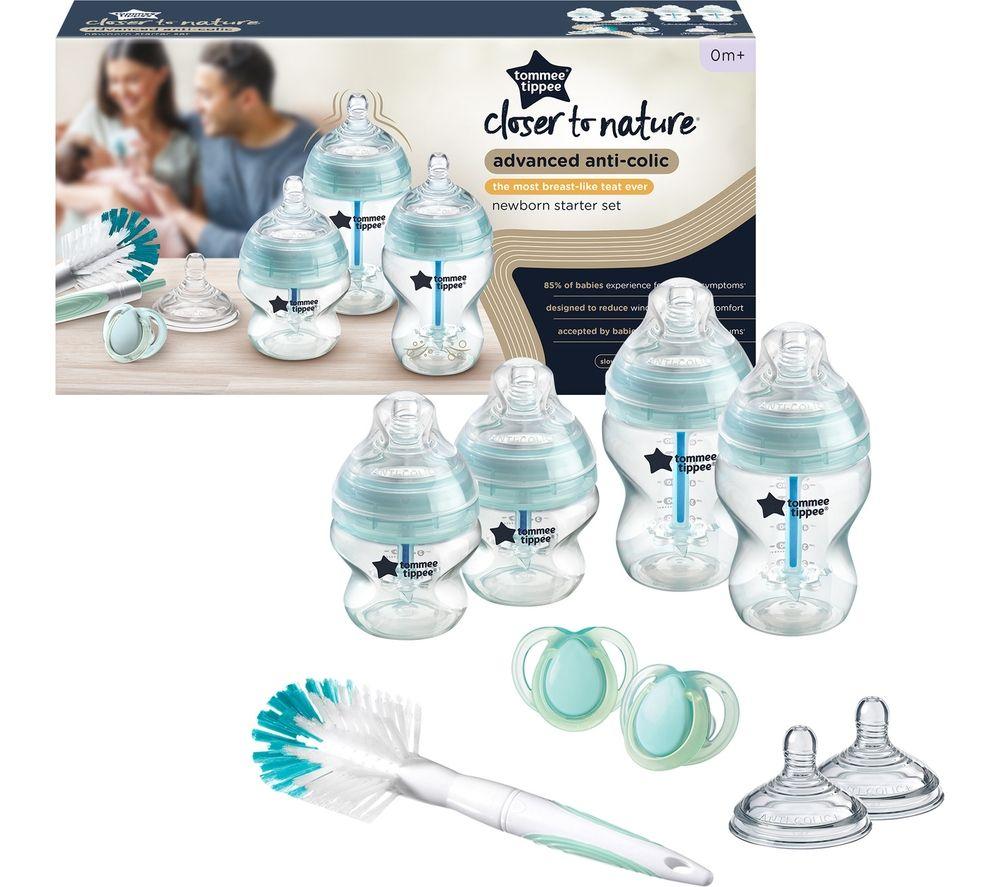 TOMMEE TIPPEE Advanced Anti-Colic Newborn Baby Bottle Kit - White & Aqua