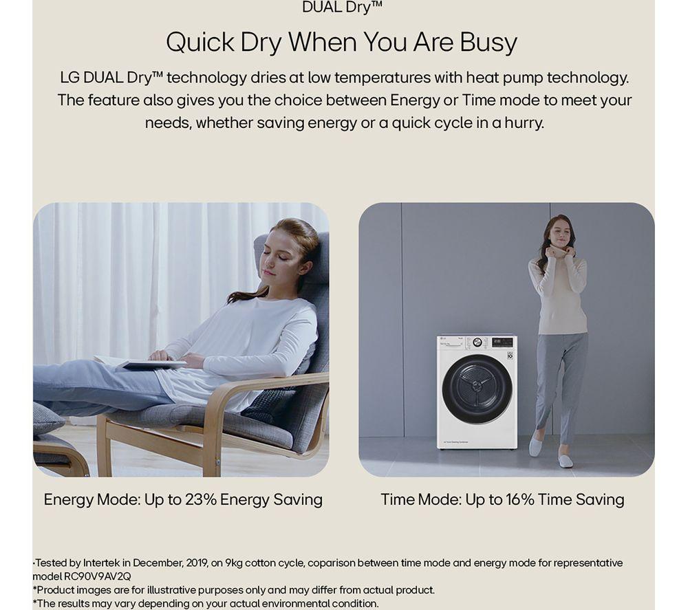 LG Series 4 ThinQ FDV709W WiFi-enabled 9 kg Heat Pump Tumble Dryer - White image number 10 of 16