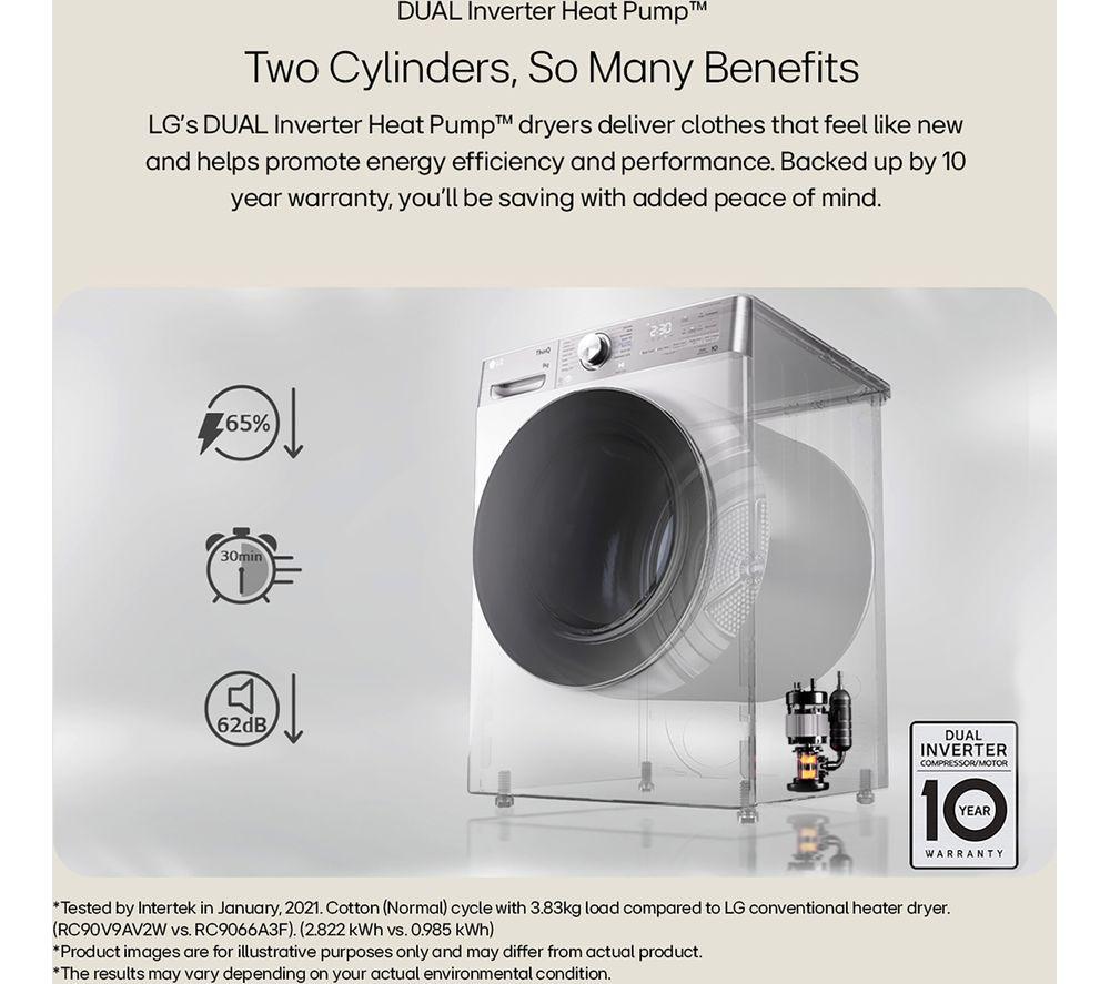 LG Series 4 ThinQ FDV709W WiFi-enabled 9 kg Heat Pump Tumble Dryer - White image number 12 of 16