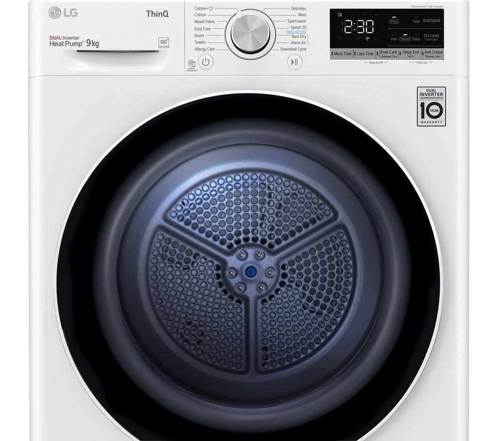 LG Series 4 ThinQ FDV709W WiFi-enabled 9 kg Heat Pump Tumble Dryer - White image number 14 of 16