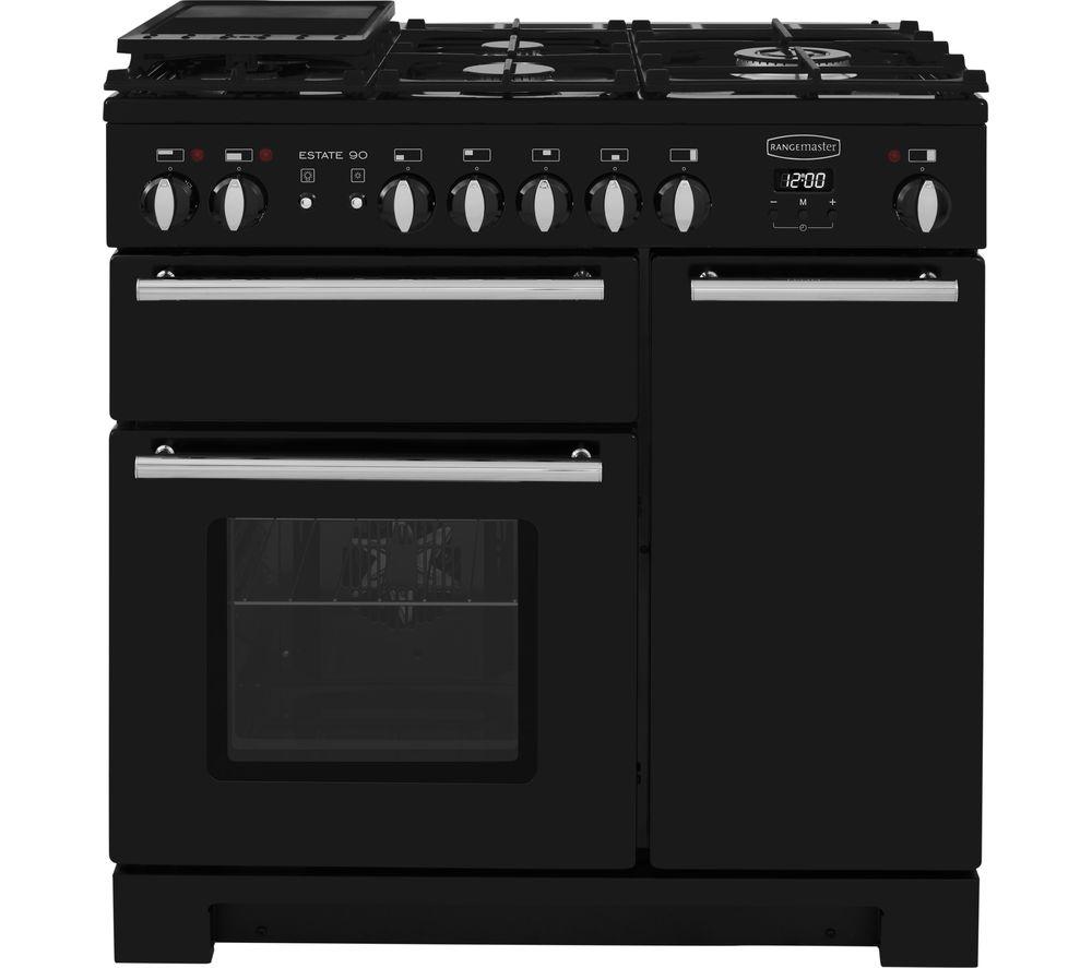 RANGEMASTER Estate 90 EST90DFFBL/C Dual Fuel Range Cooker - Black & Chrome, Black