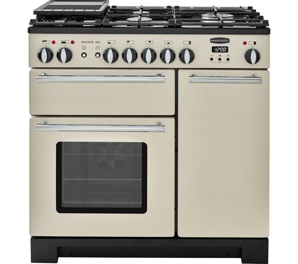 RANGEMASTER Estate 90 EST90DFFIVC Dual Fuel Range Cooker - Ivory  Chrome SilverGreyCream