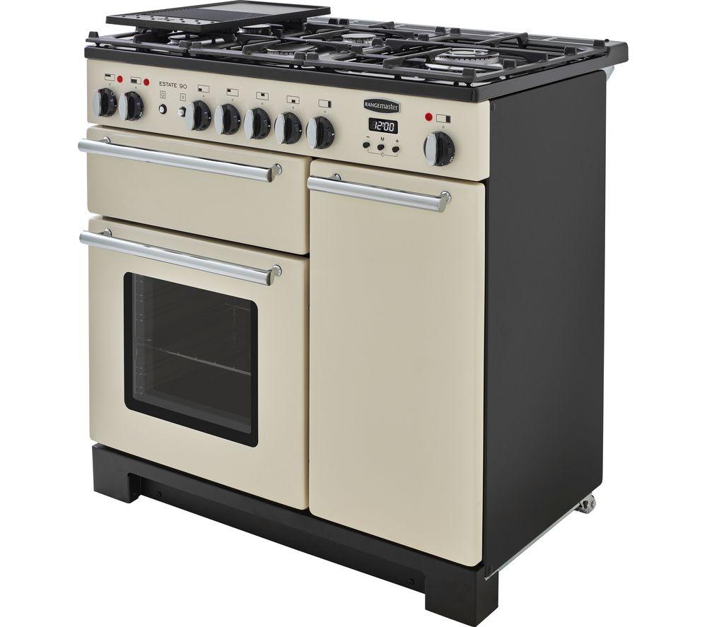 RANGEMASTER Estate 90 EST90DFFIV/C Dual Fuel Range Cooker - Ivory & Chrome image number 2 of 7