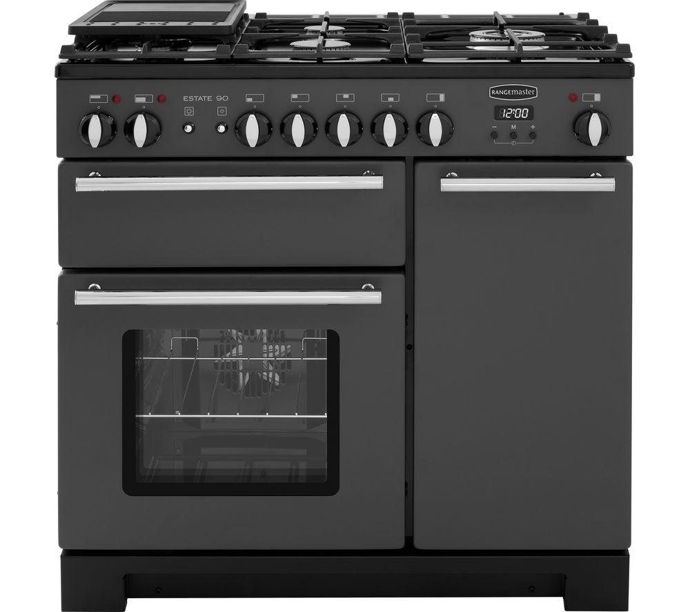 RANGEMASTER Estate 90 EST90DFFSL/C Dual Fuel Range Cooker - Slate & Chrome, Black,Silver/Grey