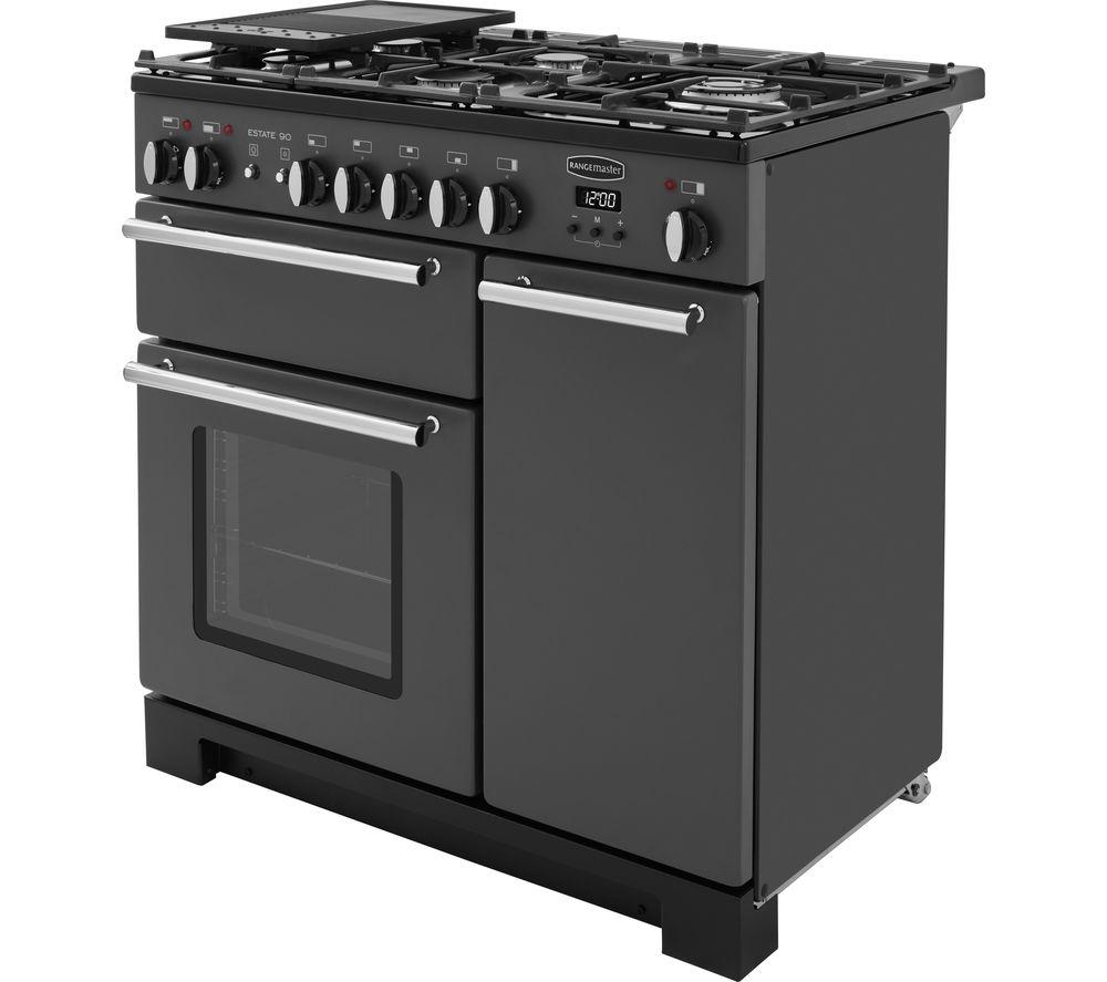 RANGEMASTER Estate 90 EST90DFFSL/C Dual Fuel Range Cooker - Slate & Chrome image number 3 of 13