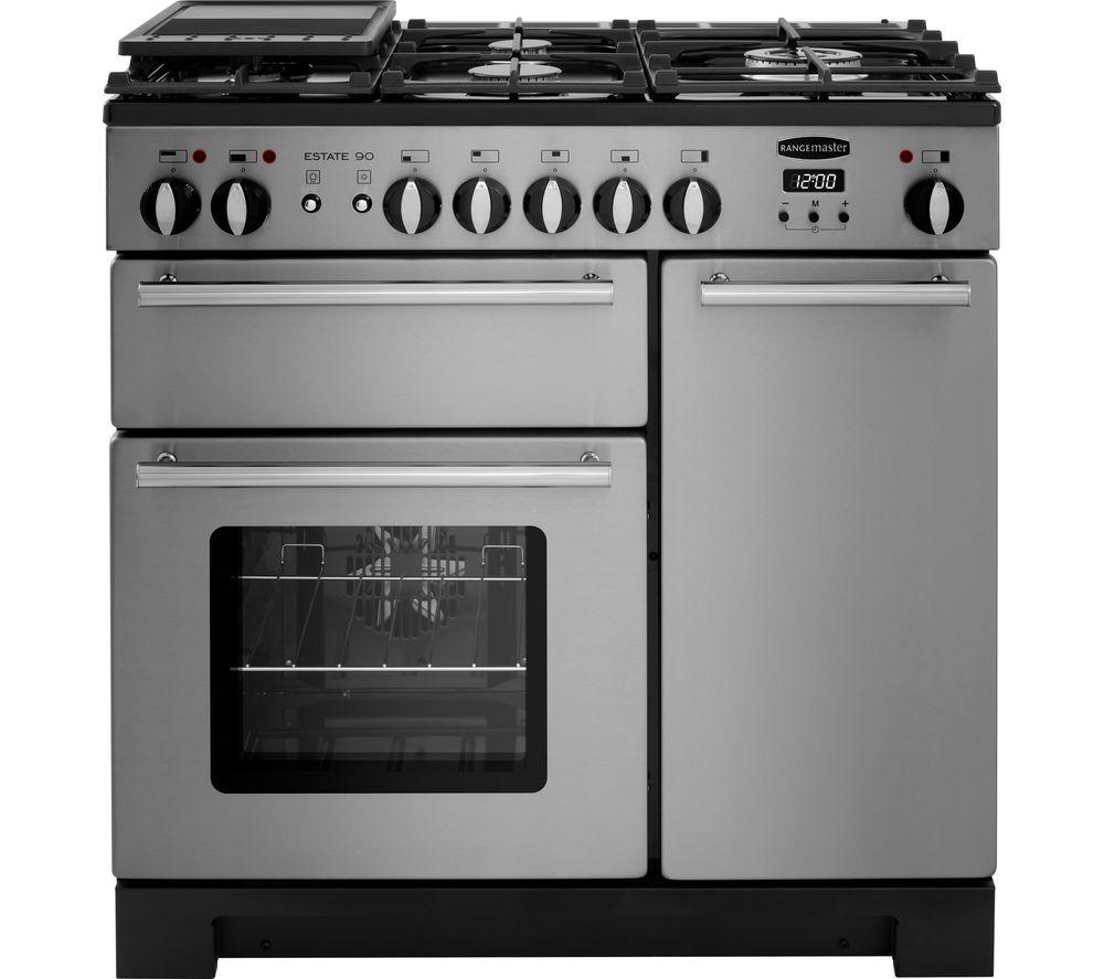 RANGEMASTER Estate 90 EST90DFFSS/C Dual Fuel Range Cooker - Stainless Steel & Chrome, Stainless Stee