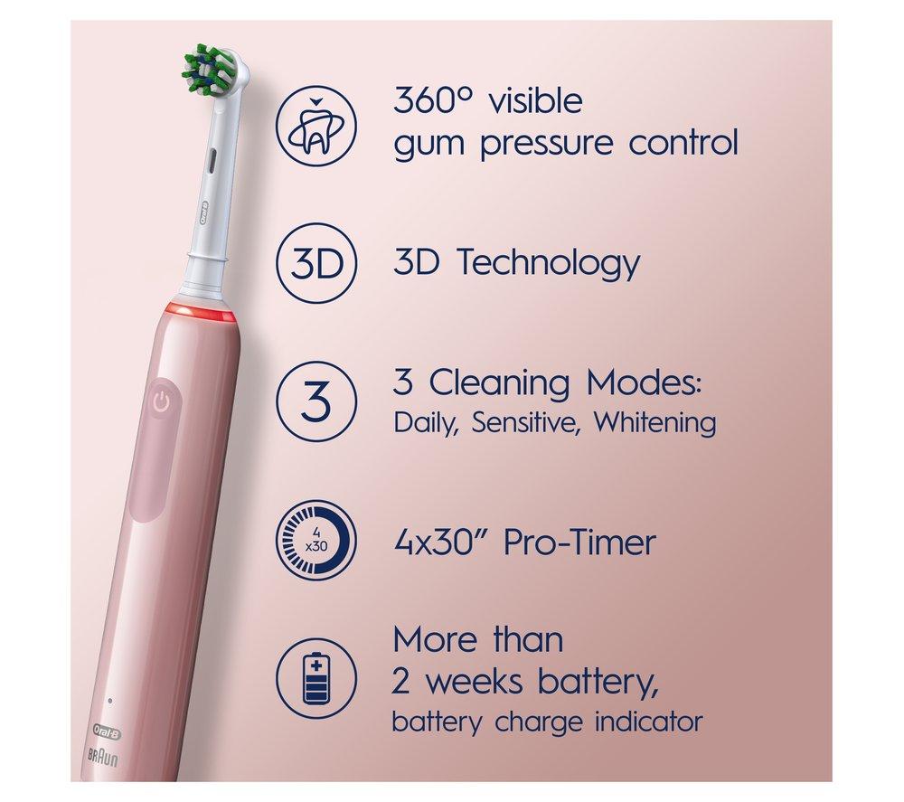 ORAL-B Pro 3 3000 Electric Toothbrush - Pink image number 3 of 4