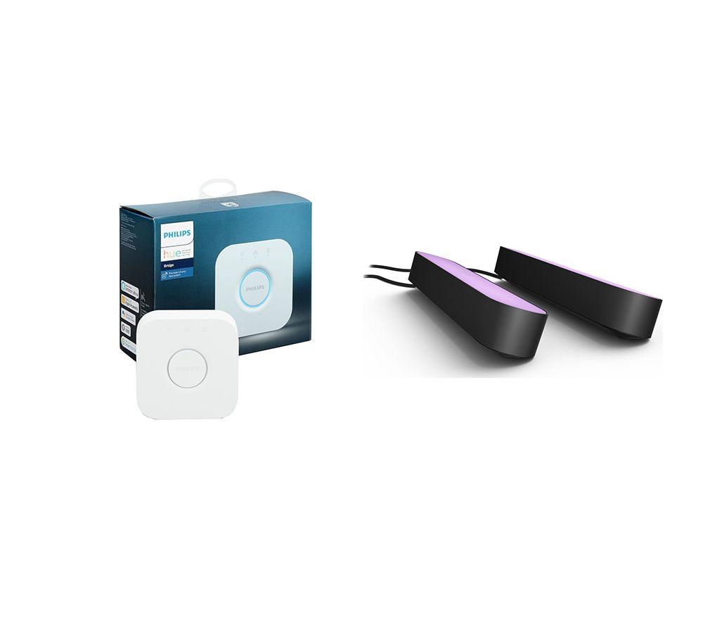 Philips Hue Hue Play White and Colour Smart LED Light Bar Twin Pack (Black) & Bridge Smart Lighting Hub Bundle thumbnail
