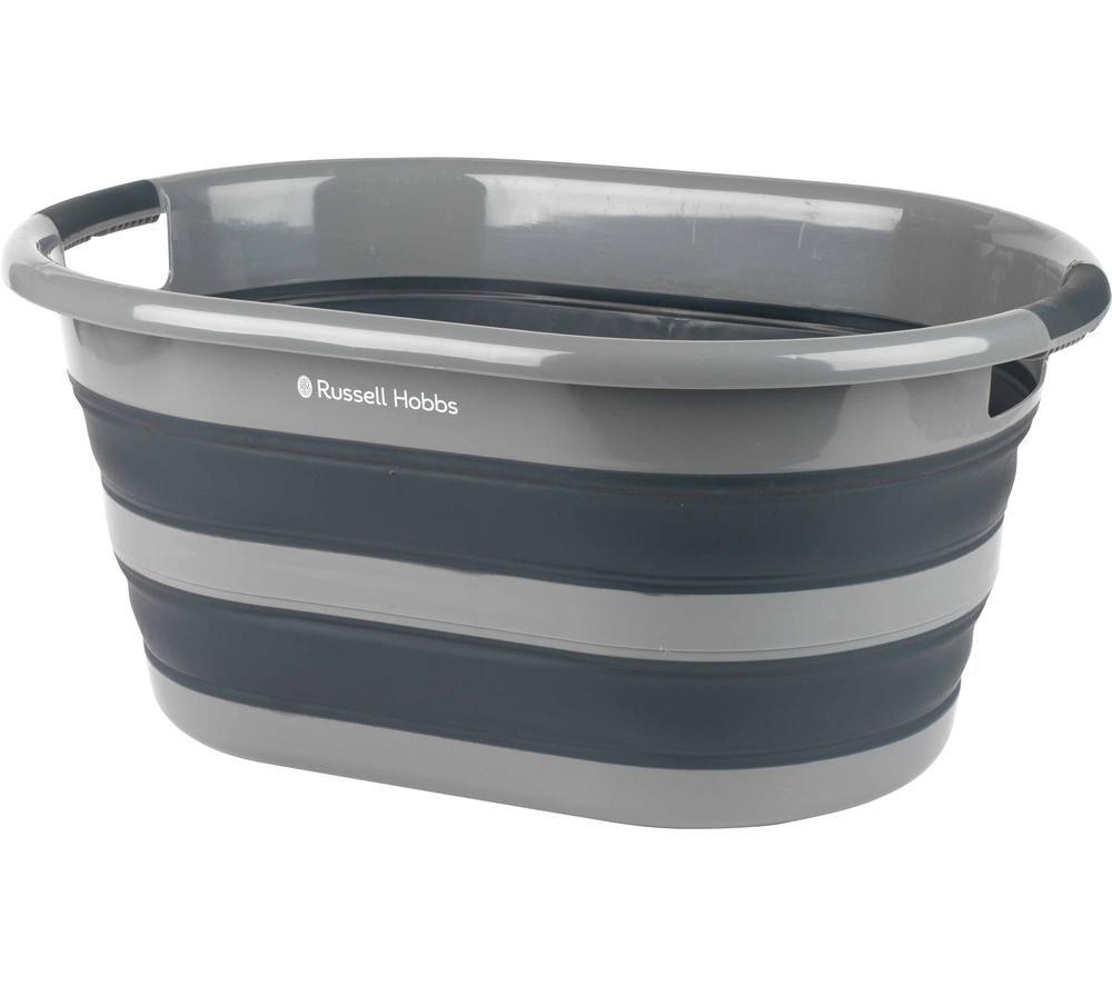 Russell Hobbs Collapsible Laundry Washing Basket Collapsible Tub Oval 27L Grey - Image 2