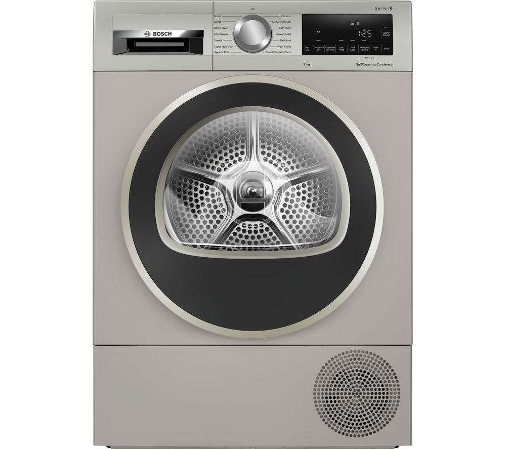 BOSCH Serie 6 WQG245S9GB 9 kg Heat Pump Tumble Dryer – Silver Inox, Silver/Grey