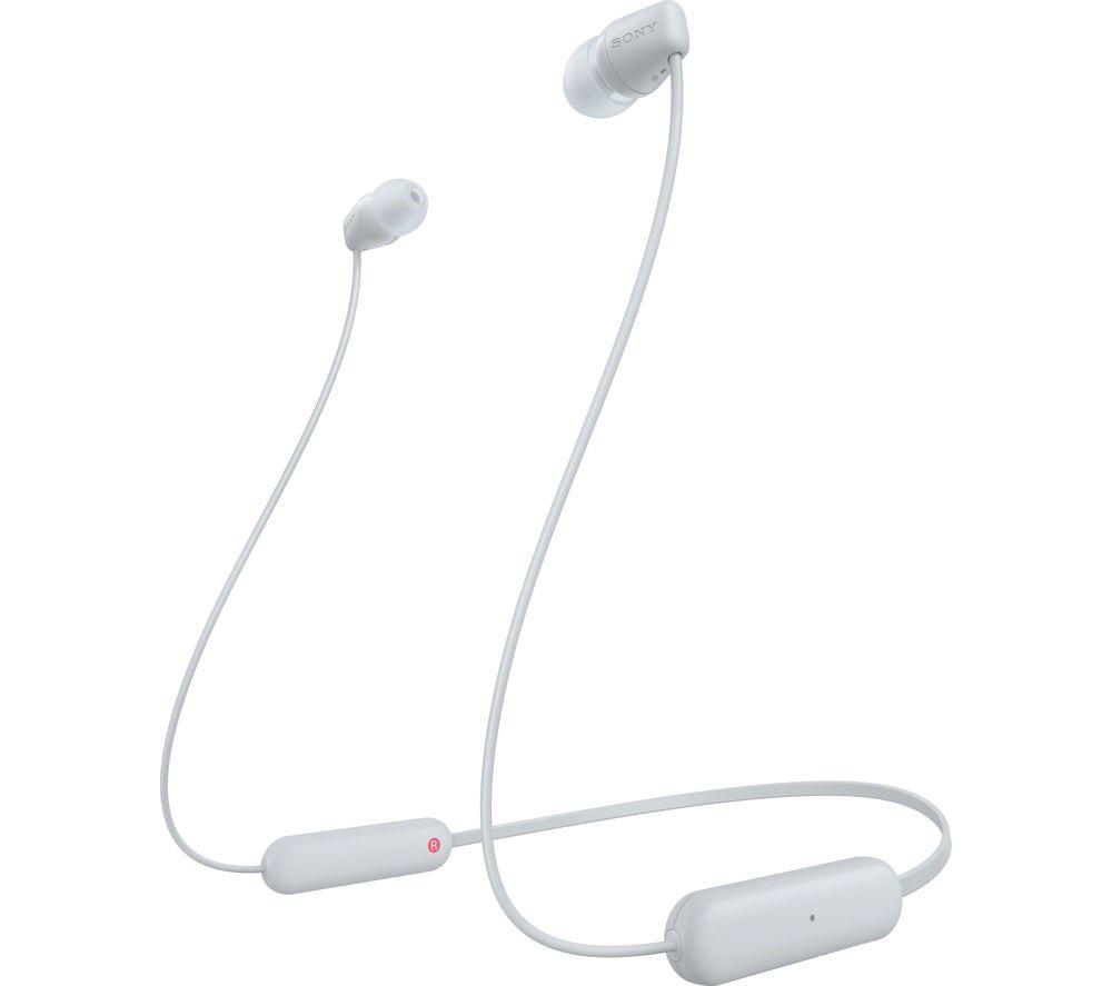 Sony WI-C100 Wireless In-ear Headphones - Up to 25 hours of battery life - Water resistant- Built-in mic for phone calls - Voice Assistant compatible - Reliable Bluetooth connection - White