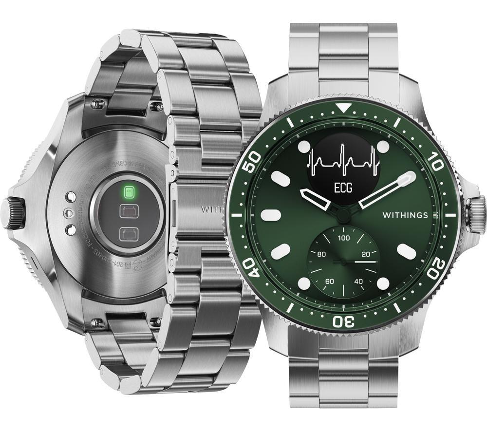 WITHINGS ScanWatch Horizon Hybrid Smart Watch - Green, 43 mm, Green,Silver/Grey