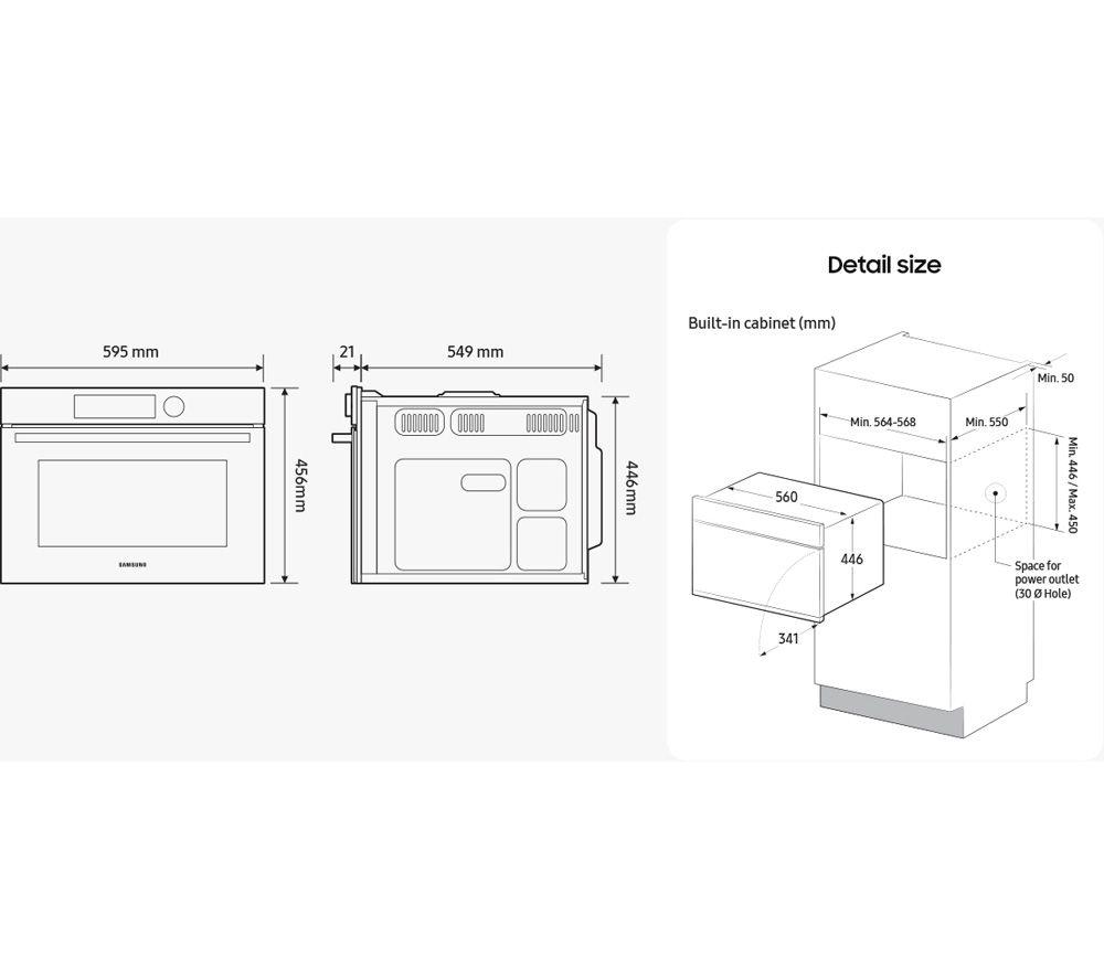 SAMSUNG Bespoke Series 4 NQ5B4553FBK/U4 Built-in Compact Combination Microwave - Black Glass image number 10 of 10