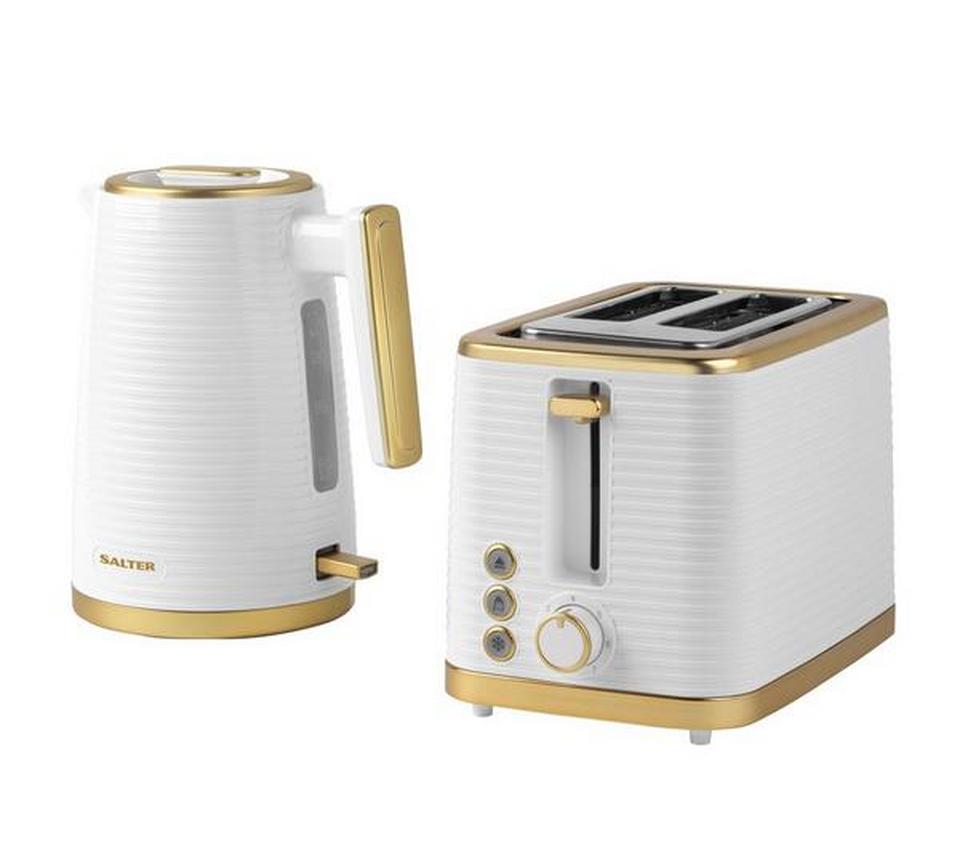 SALTER COMBO-7996 Jug Kettle & 2-Slice Toaster Bundle - White & Gold