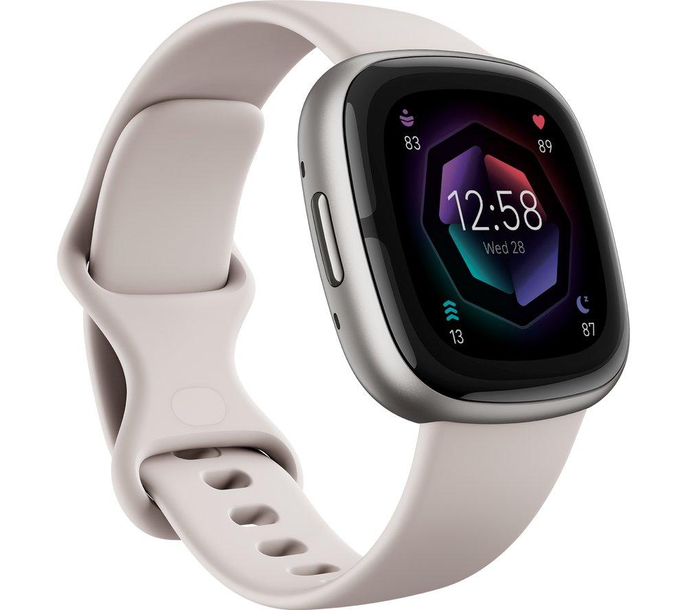 FITBIT Sense 2 Smart Watch - Lunar White & Platinum, Silver/Grey,White