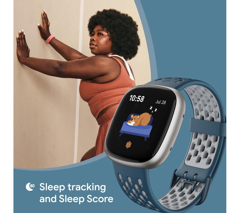 FITBIT Versa 4 Smart Watch Sports Pack with Additional Blue Sports Band - Black & Graphite image number 6 of 8