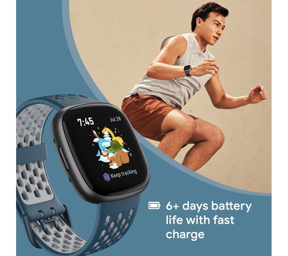 FITBIT Versa 4 Smart Watch Sports Pack with Additional Blue Sports Band - Black & Graphite image number 7 of 8