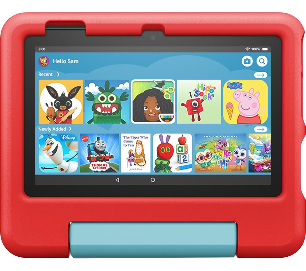 Amazon Fire HD 8 Kids tablet | 8-inch HD display, ages 3–7, includes 2-year worry-free guarantee, Kid-Proof Case, 32 GB, 2022 release, Red