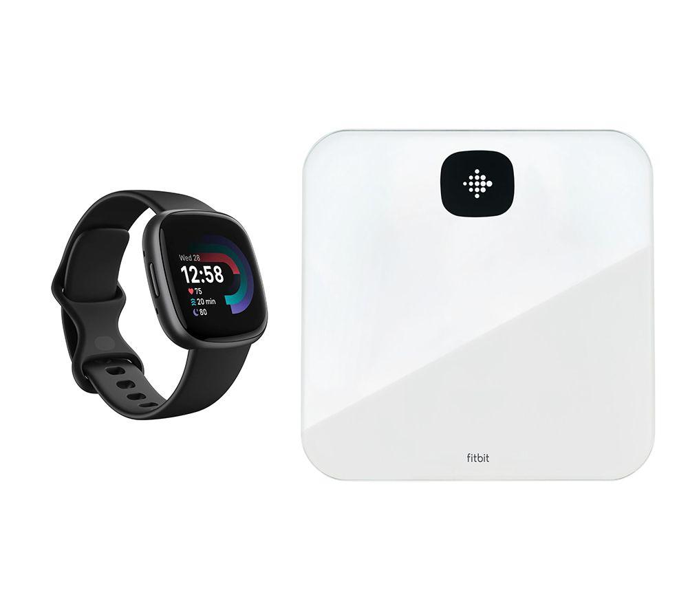 Fitbit Versa 4 Smart Watch & Aria Air Smart Scale Bundle - Black & White, Silver/Grey,Black