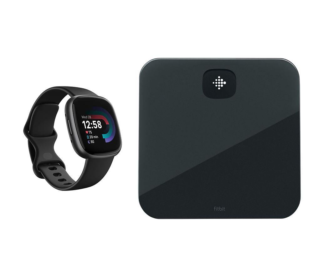 Fitbit Versa 4 Smart Watch & Aria Air Smart Scale Bundle - Black, Silver/Grey,Black