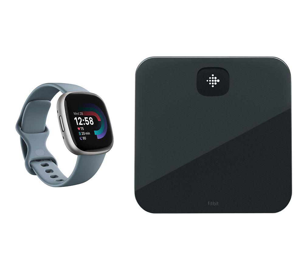Fitbit Versa 4 Smart Watch  Aria Air Smart Scale Bundle - Waterfall Blue  Black SilverGreyBlue