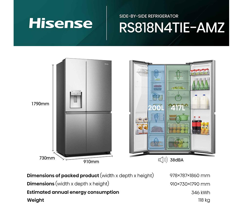 HISENSE PureFlat Infinite RS818N4TIE American-Style Smart Fridge Freezer - Grey Stainless Steel image number 11 of 18