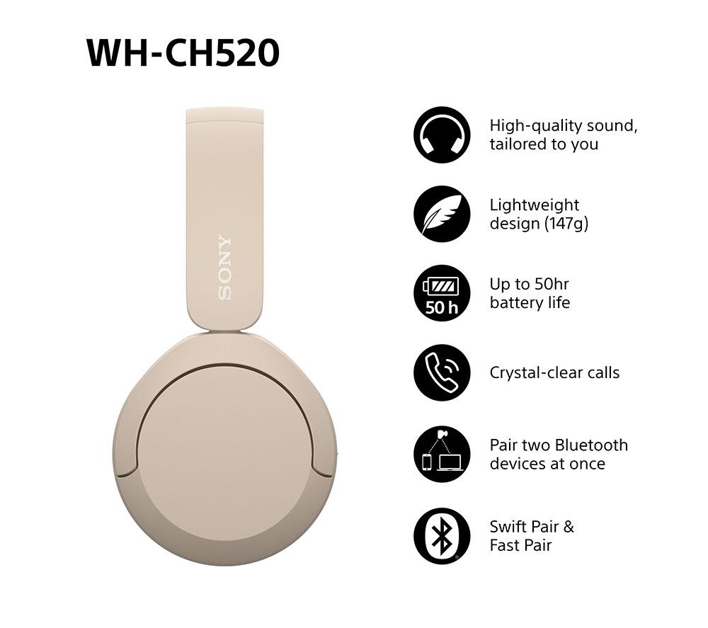 SONY WH-CH520C Wireless Bluetooth Headphones - Beige image number 2 of 13