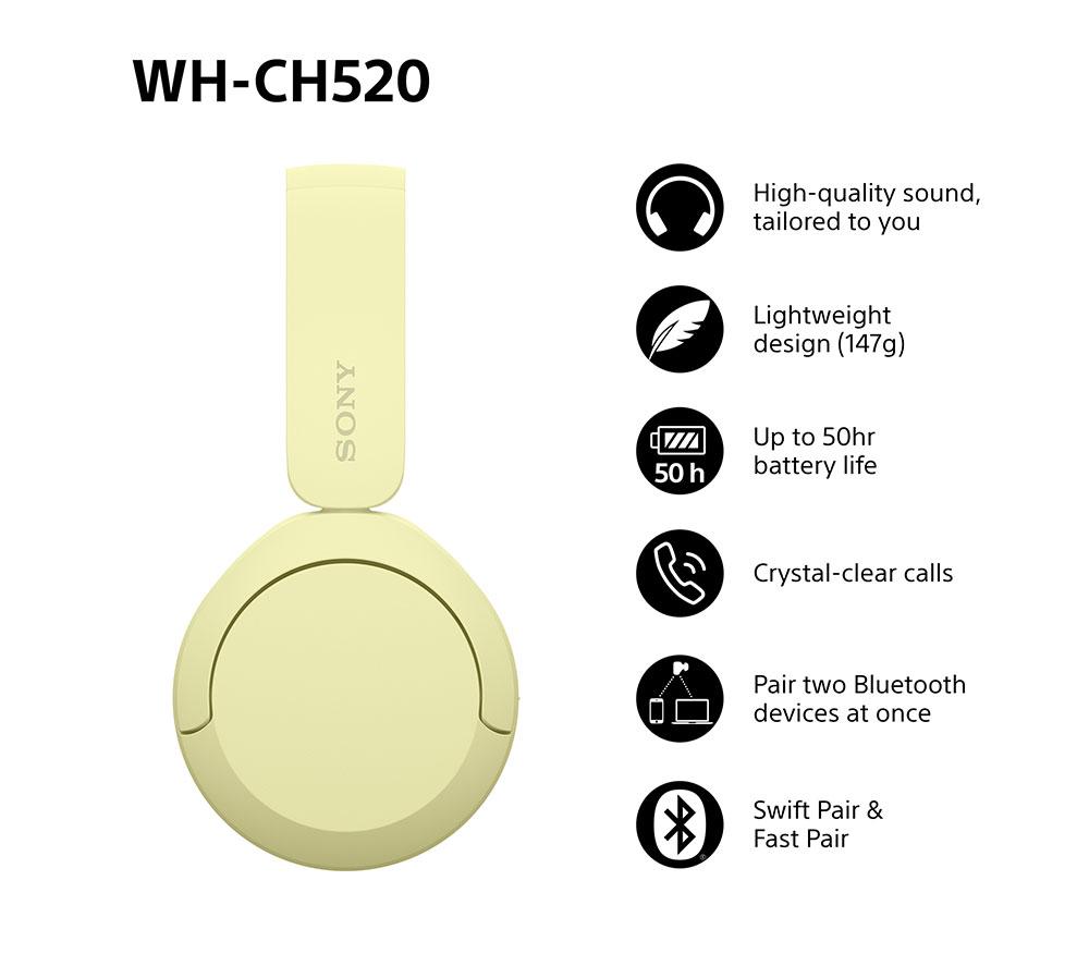 SONY WH-CH520Y Wireless Bluetooth Headphones - Yellow image number 2 of 15