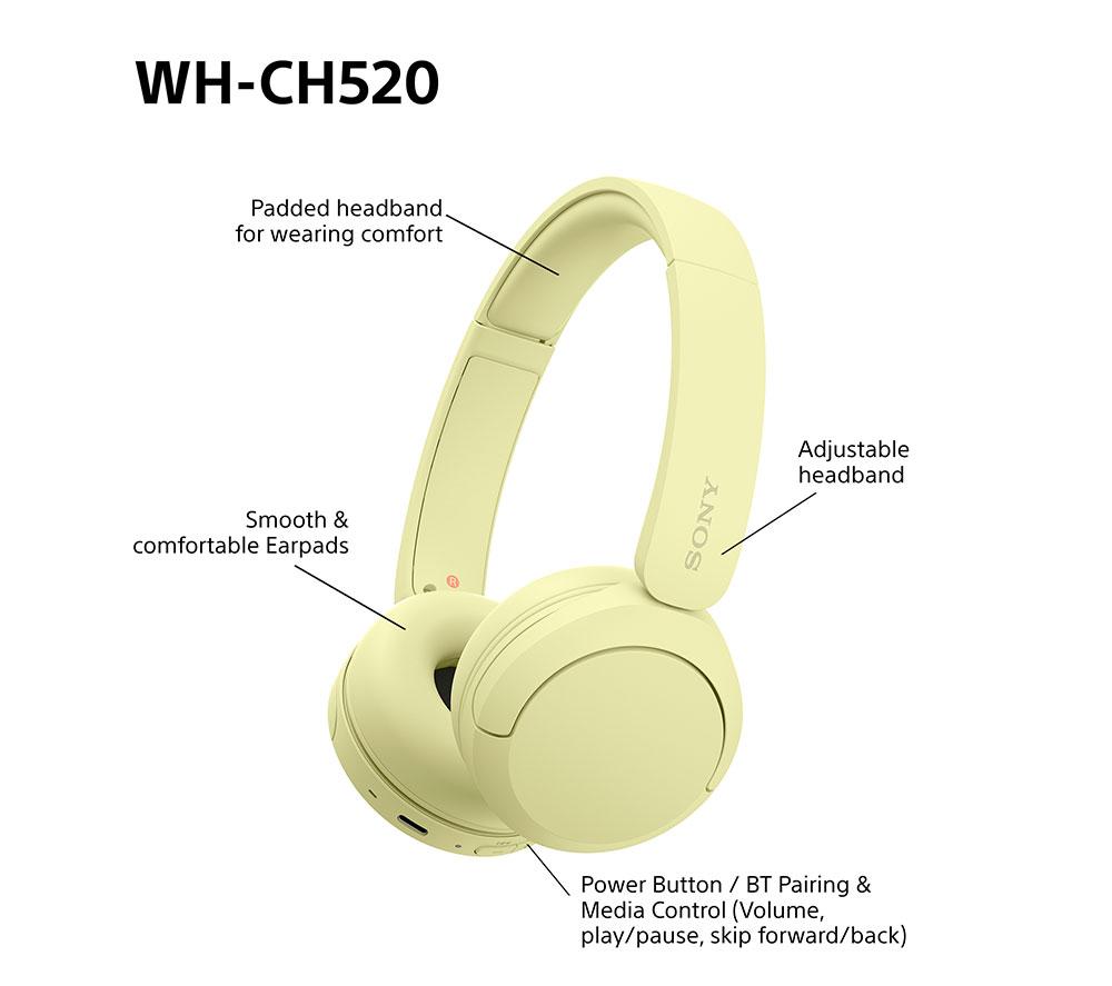 SONY WH-CH520Y Wireless Bluetooth Headphones - Yellow image number 8 of 15