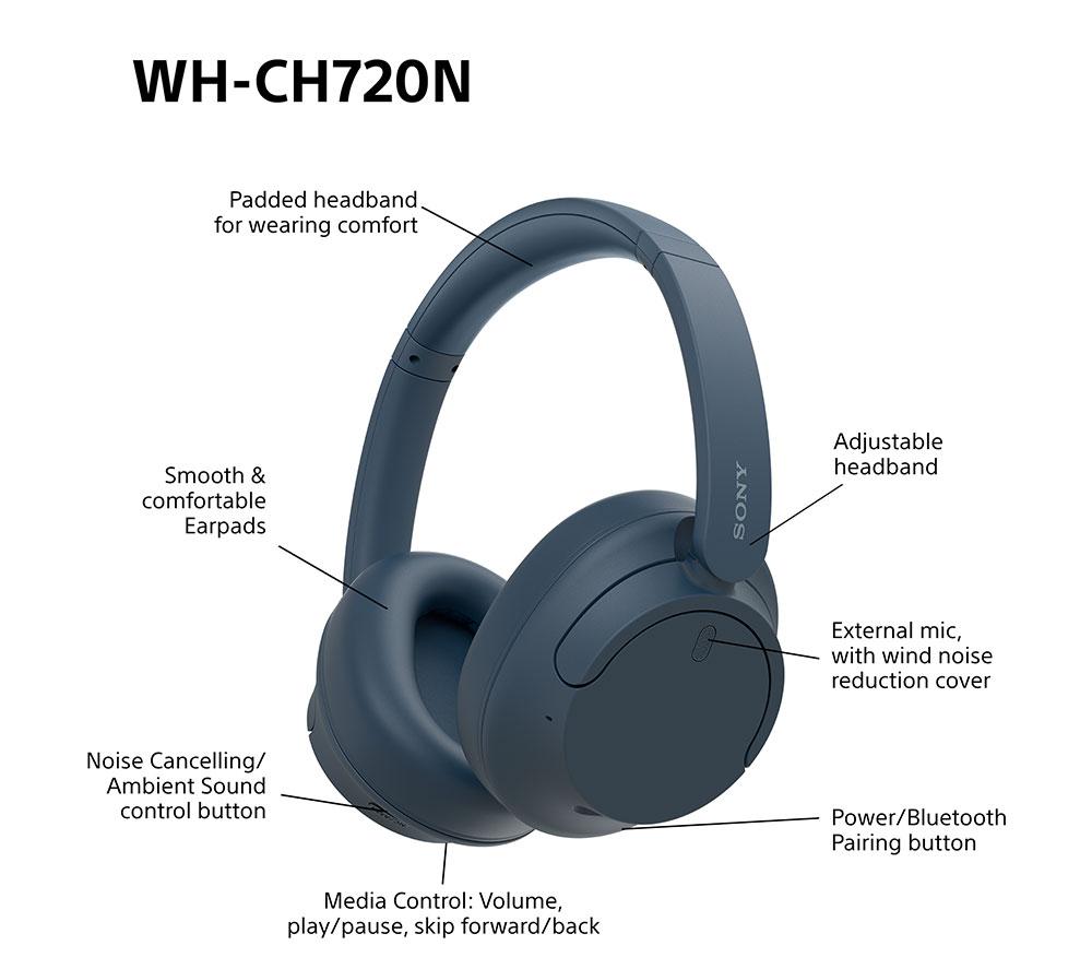 SONY WH-CH720N Wireless Bluetooth Noise-Cancelling Headphones - Blue image number 10 of 16