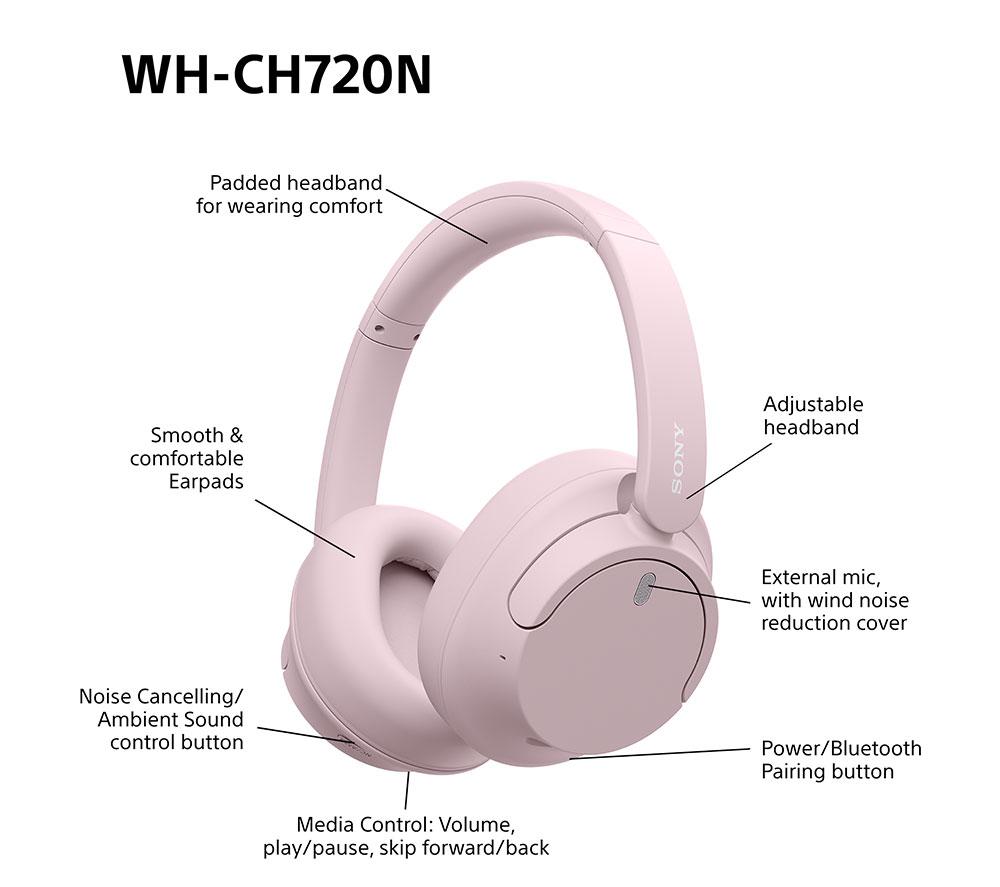SONY WH-CH720N Wireless Bluetooth Noise-Cancelling Headphones - Pink image number 9 of 16