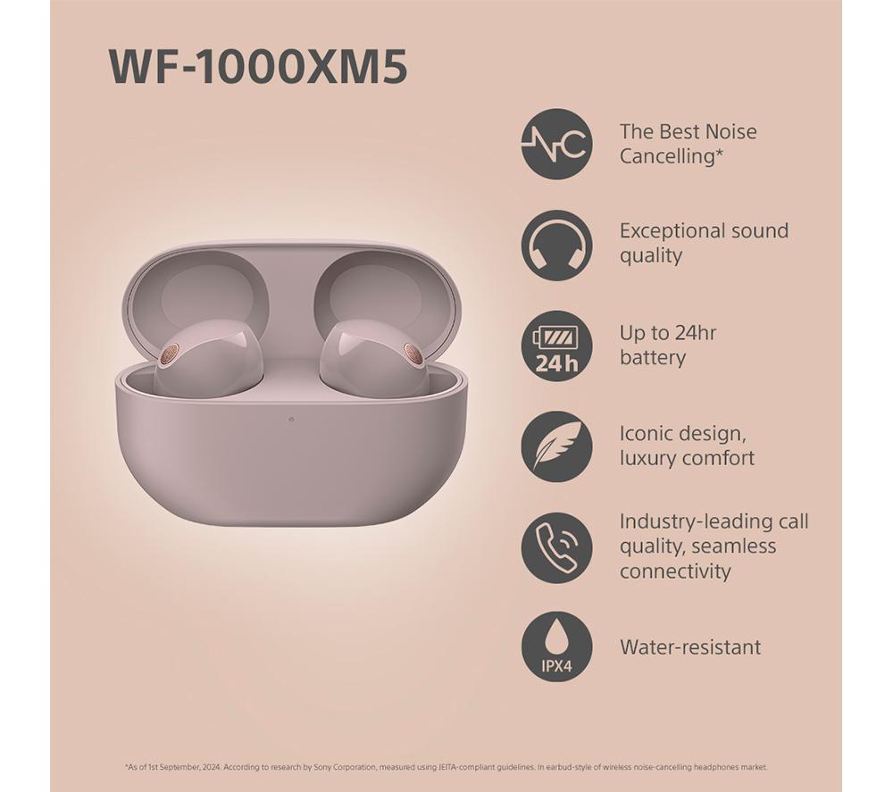 SONY WF-1000XM5 Wireless Bluetooth Noise-Cancelling Earbuds - Smoky Pink image number 4 of 20
