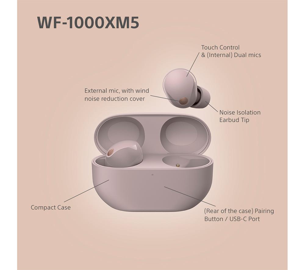 SONY WF-1000XM5 Wireless Bluetooth Noise-Cancelling Earbuds - Smoky Pink image number 12 of 20