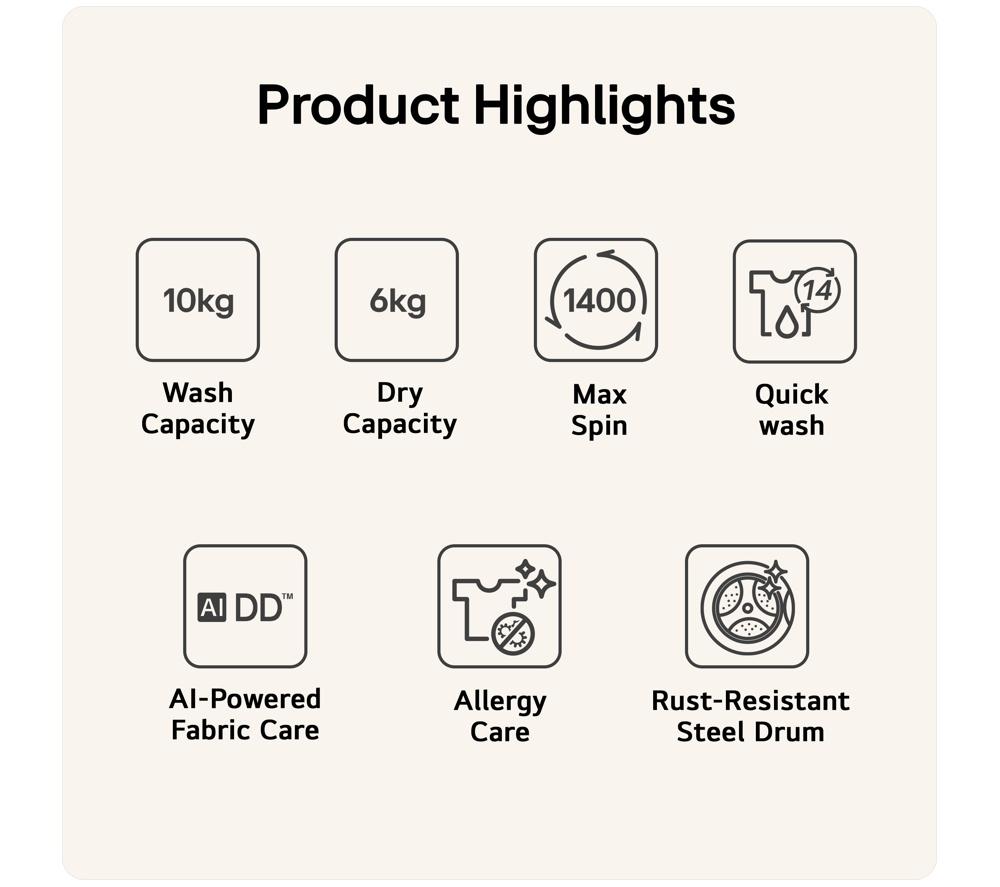 LG Series 4 Pro AI Direct Drive FWY706GBTN1 10 kg Washer Dryer - Slate Grey image number 2 of 15