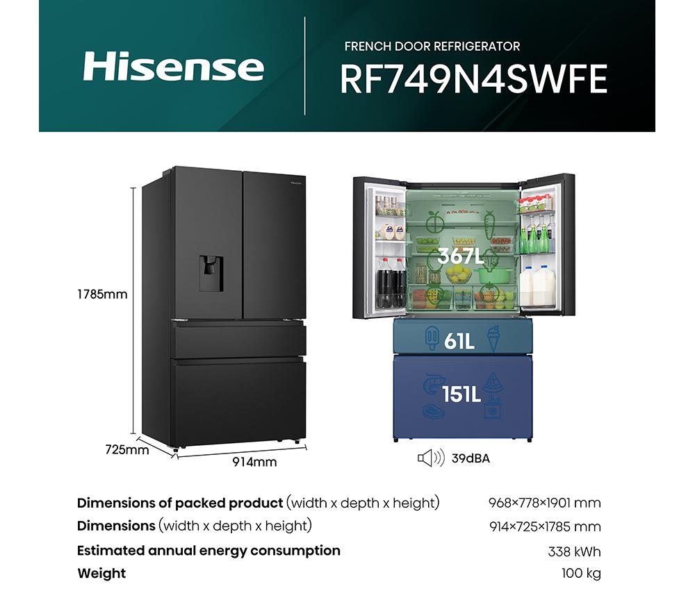 HISENSE PureFlat RF749N4SWFE Fridge Freezer - Black Stainless Steel image number 11 of 13